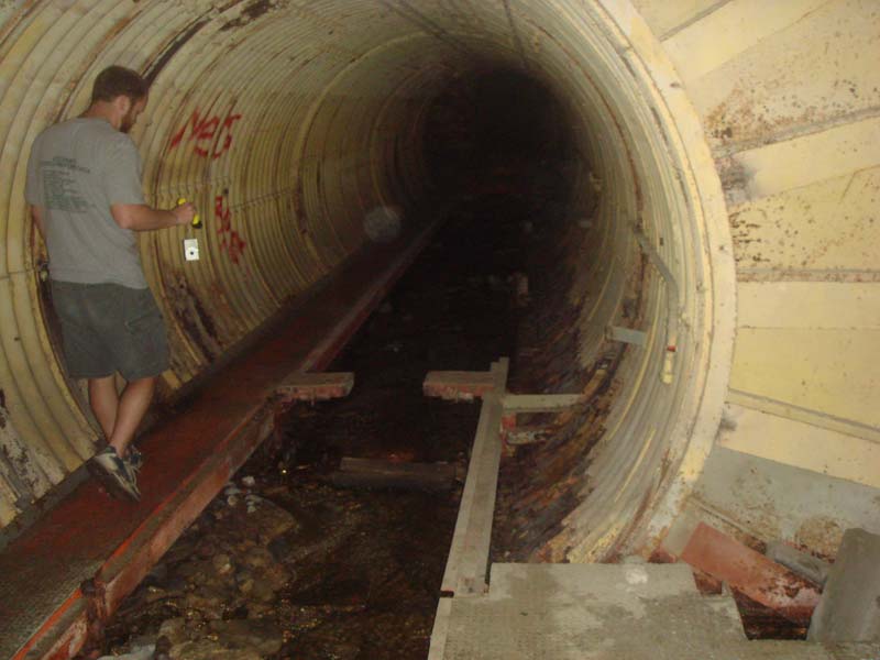 Looking back down the tunnel from inside the fuel terminal toward T.J.#10.