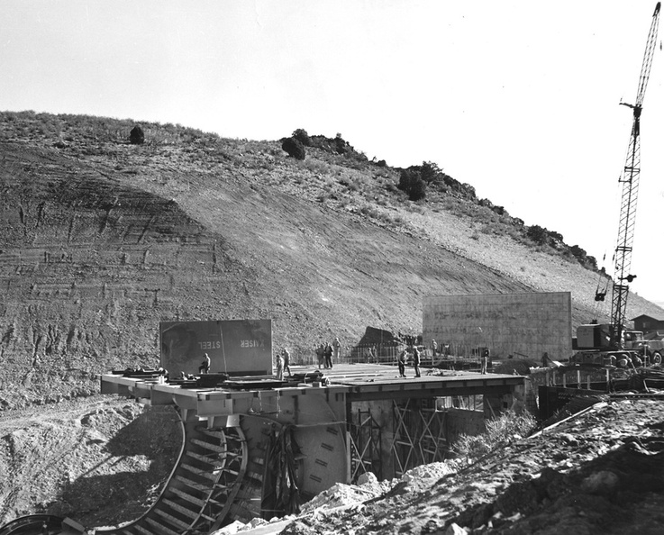 Early construction on what may be Captive Firing Stand 1. Base and flame deflectors are partially complete. Taken: March 22, 1957. Source: Unknown photo courtesy of Art LeBrun. 19570322-titan-test-stand-denver-martin-p58225-1.jpg
