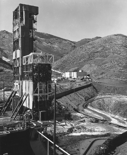 This may show Captive Firing Stand 3 in operational status. Taken: November 24, 1957. Source: Unknown photo courtesy of Art LeBrun. 19571124-titan-test-stand-denver-martin-b-1.jpg
